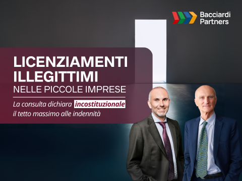 Avv. Enzo Bacciardi, Avv. Sacchi Michele, logo bacciardi Partners, sfondo stanza vuota in ombra, porta aperta luminosa, licenziamenti illegittimi