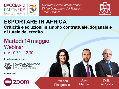Bacciardi Partners e Camera di commercio, webinar esportazione in Africa. Avvocato Tommaso Mancini, dottore Del Sorbo, dottoressa Piangatello.